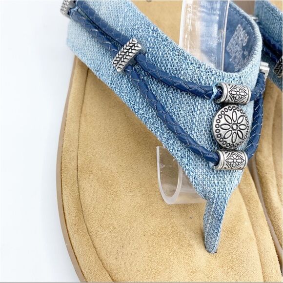 Minnetonka Chambray Silverthrone Wedge Thong Sandals Sz 9 - Picture 4 of 13